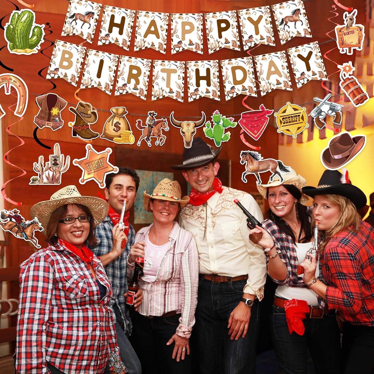 Western Cowboy Birthday Decorations Banner Garland Hanging Swirls
