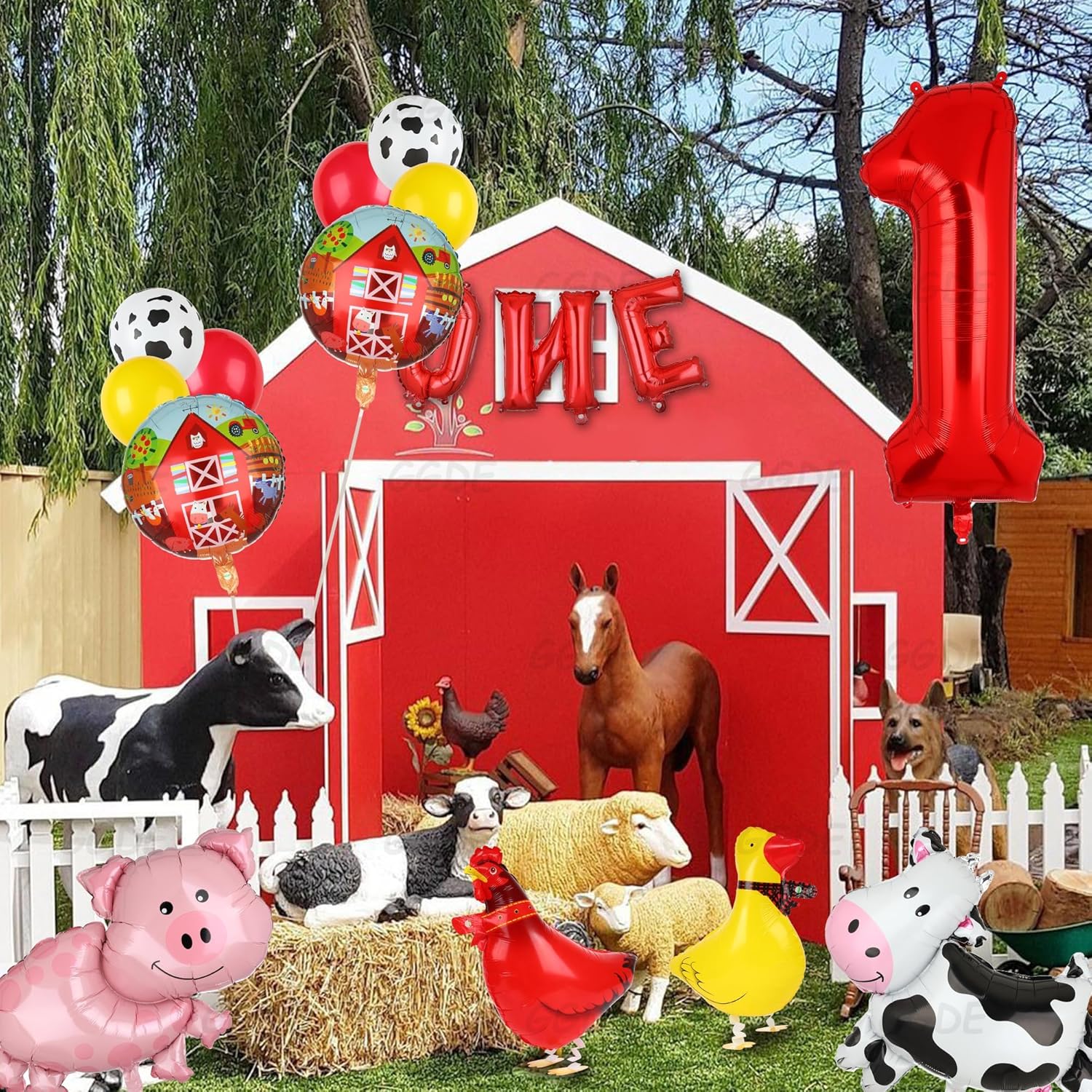Farm Animal Balloons Cow Pig Duck Rooster 1st Birthday Decor