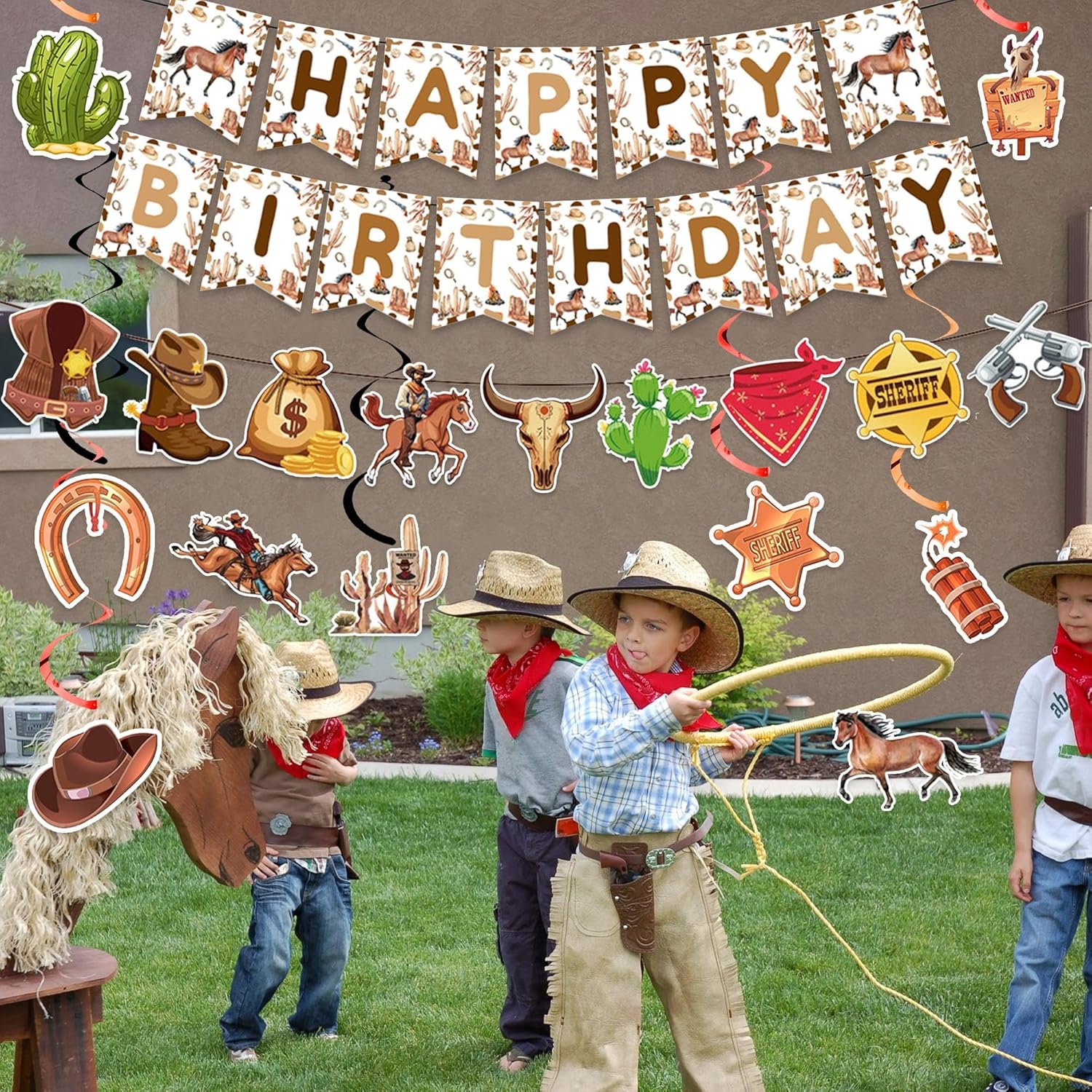 Western Cowboy Birthday Decorations Banner Garland Hanging Swirls