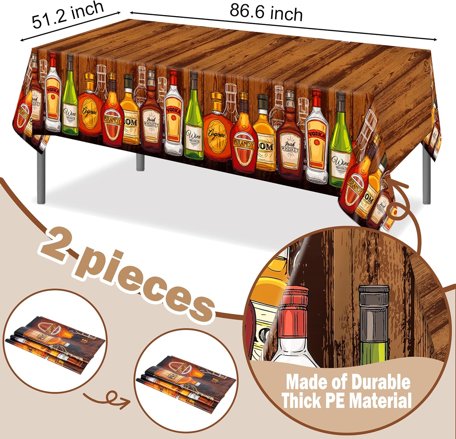Whiskey Party Tablecloths 2Pcs Decor for Birthday Events
