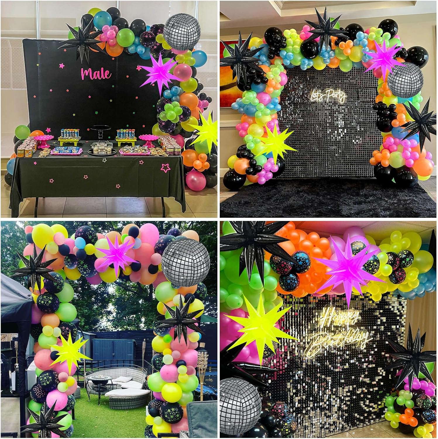 147pcs Neon Balloon Arch Kit for 80s 90s Birthday Party