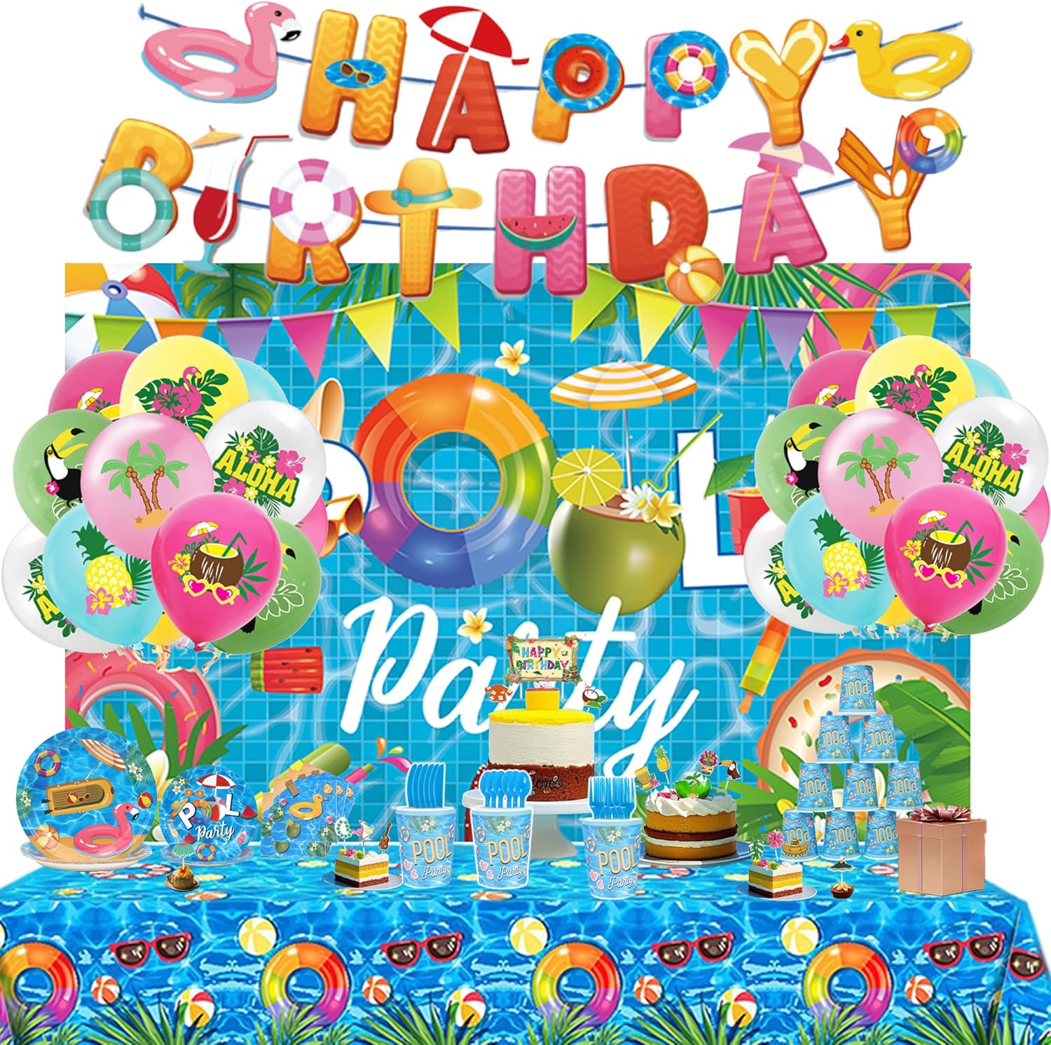 117Pcs Summer Pool Themed Birthday Party Decor Set
