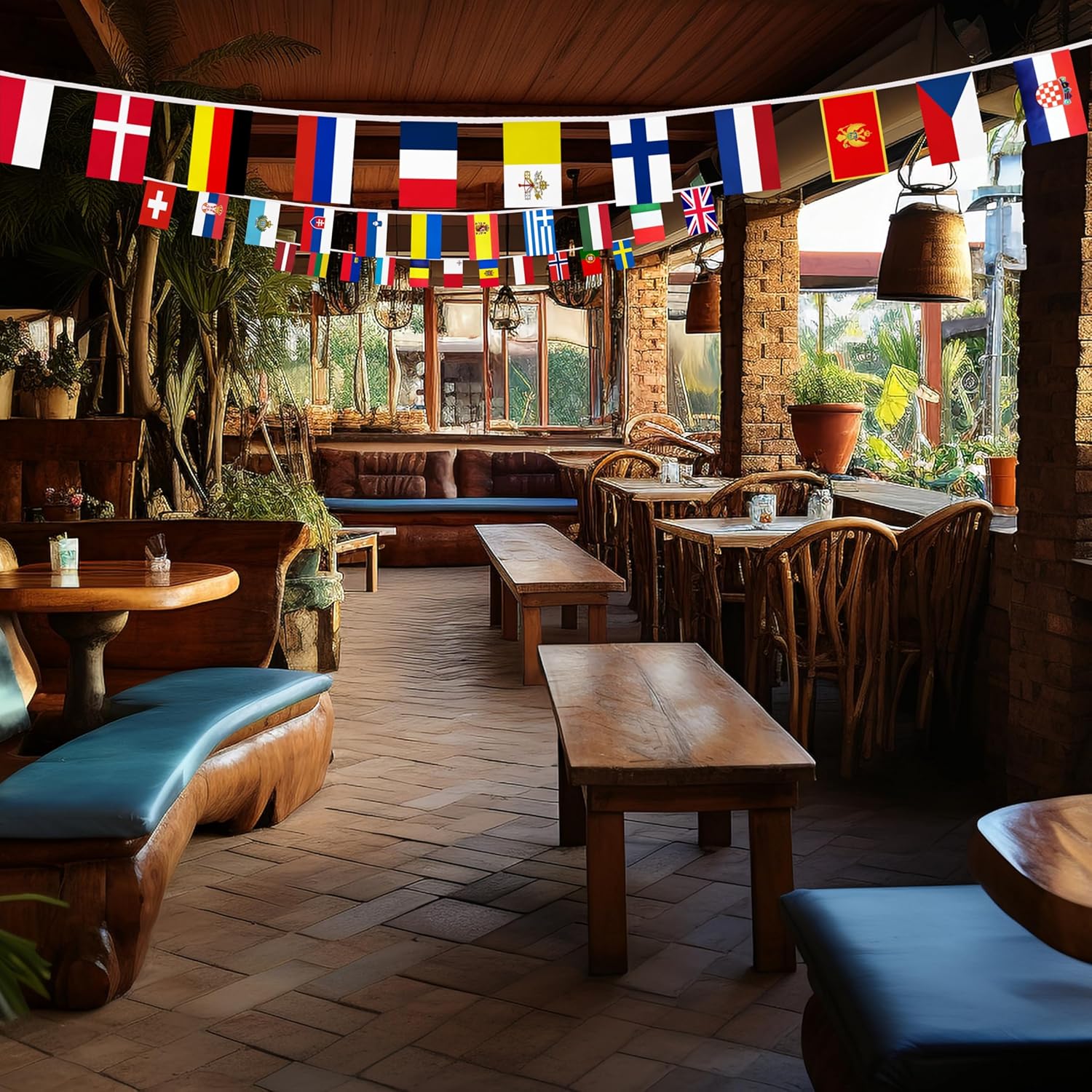 44 Nations Small String Flag Bunting for European Events