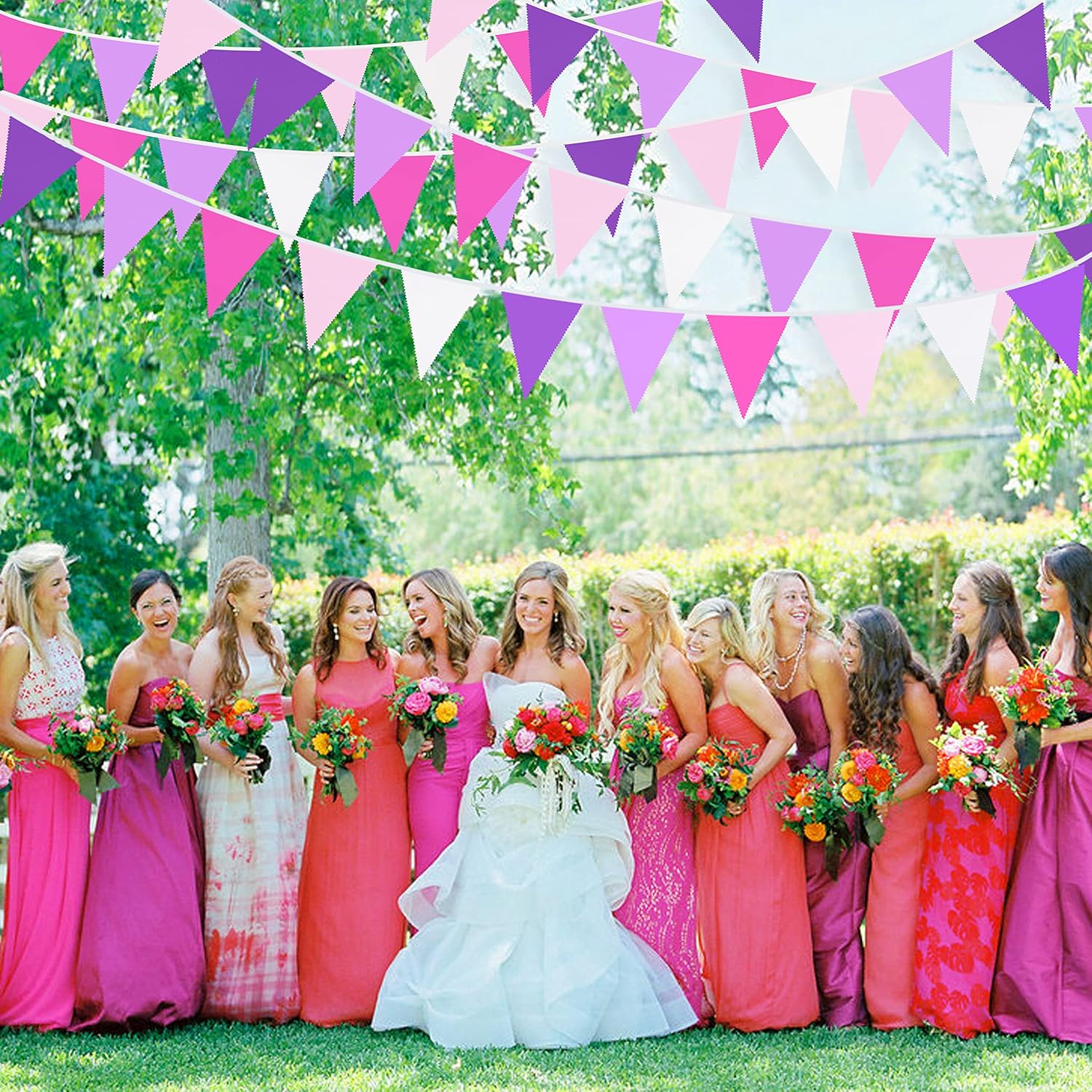 10M Rose Pink Purple White Pennant Banner Garland for Parties and Events