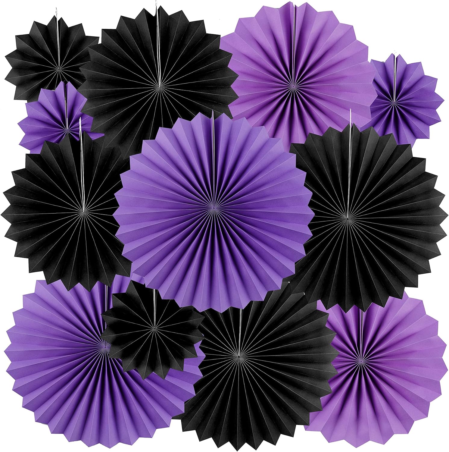 Video Game Party Hanging Fans 12pc - Black Purple Decorations