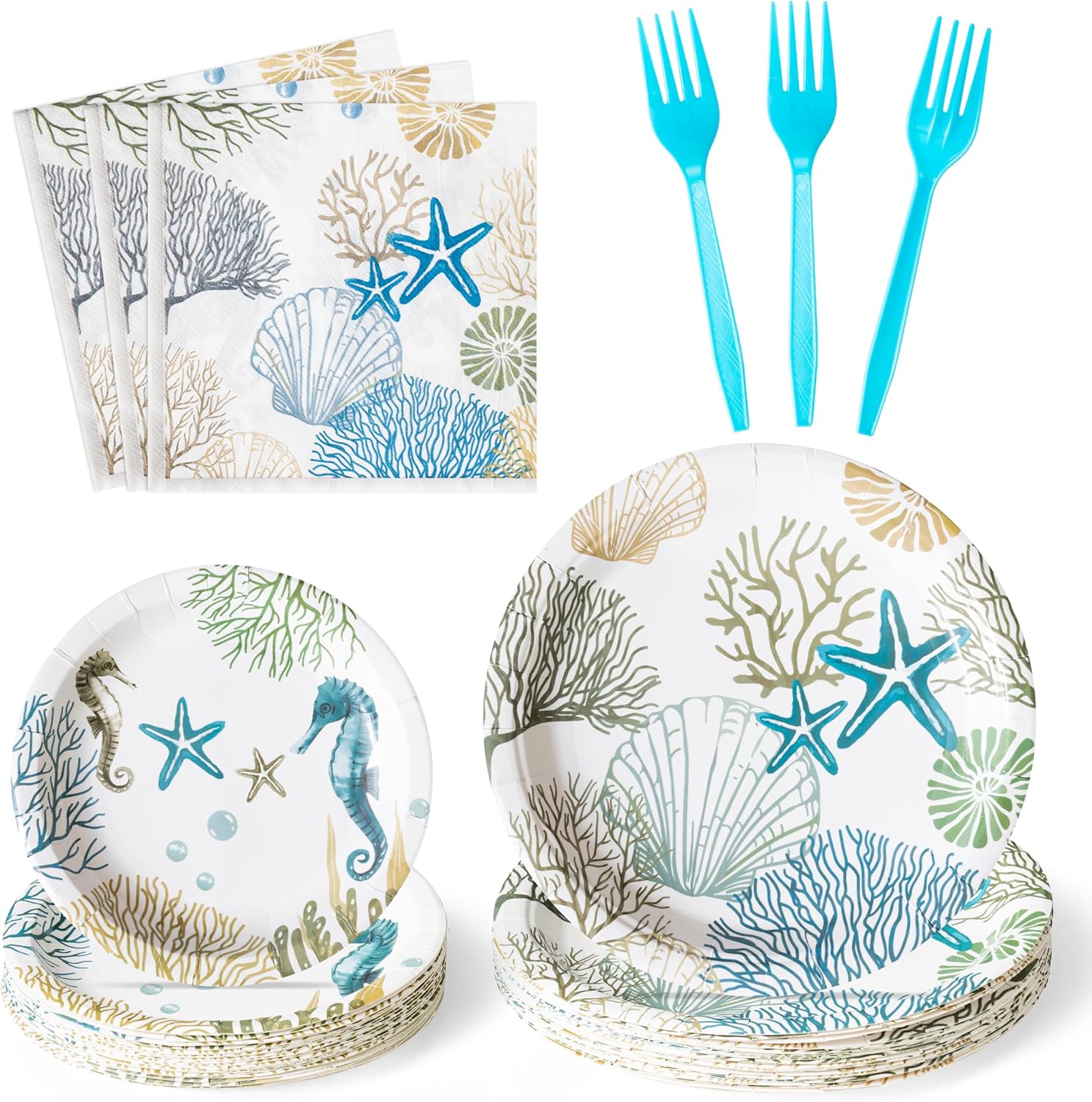 96Pcs Ocean Seashell Themed Party Plates for 24 Guests