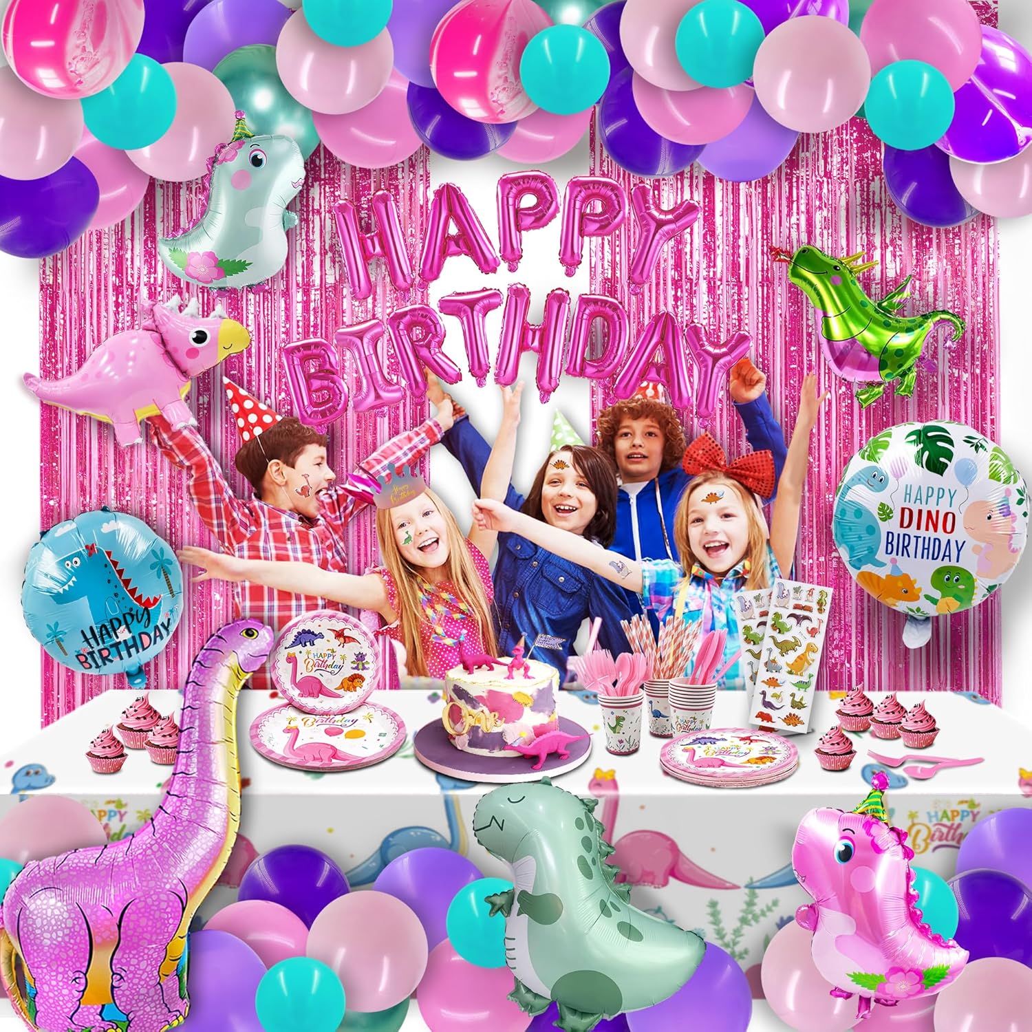 Party Spot 150 pcs Dinosaur Birthday Party Supplies for Girls
