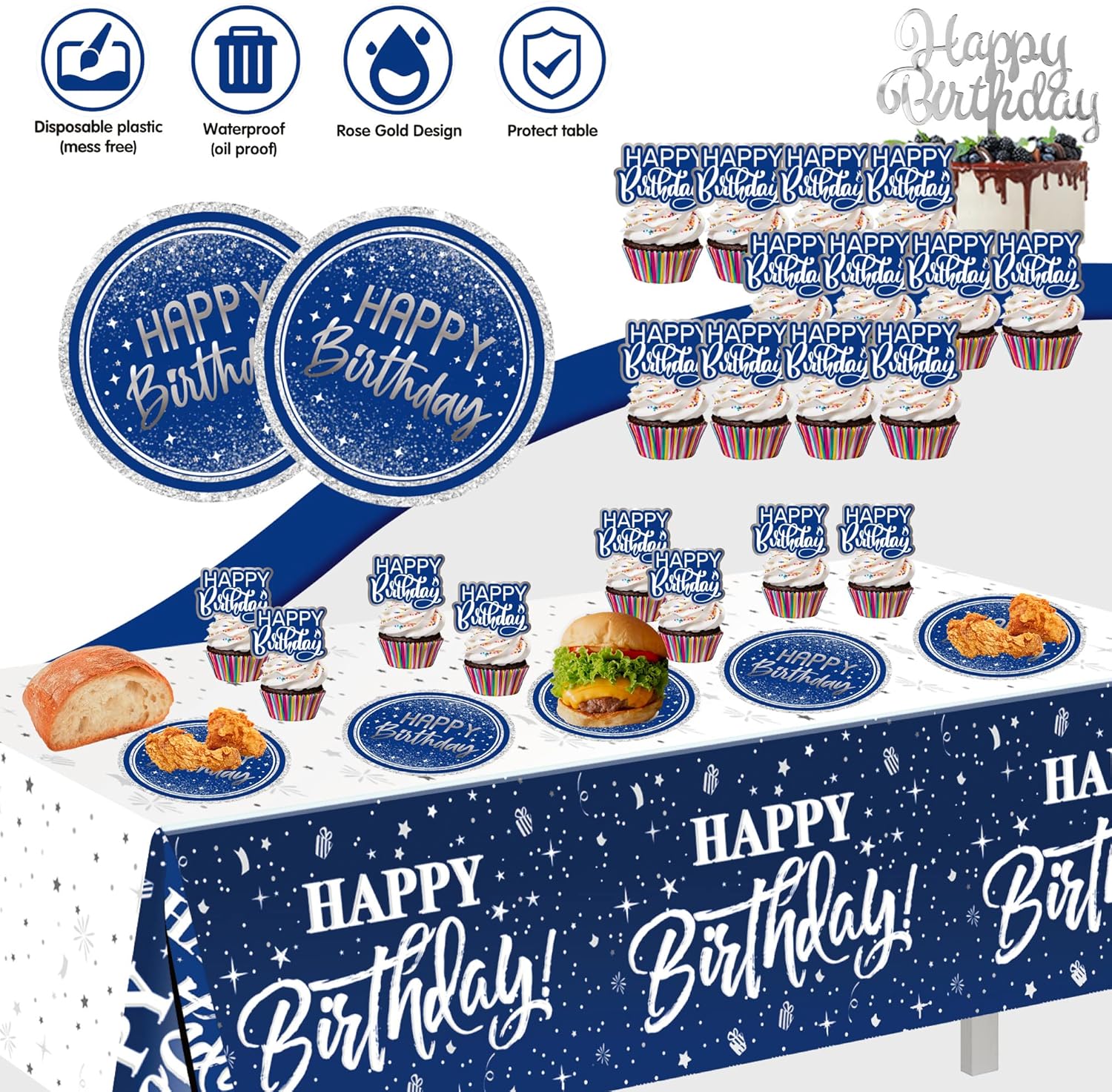 Birthday Decorations for Men Blue - 89pcs Set
