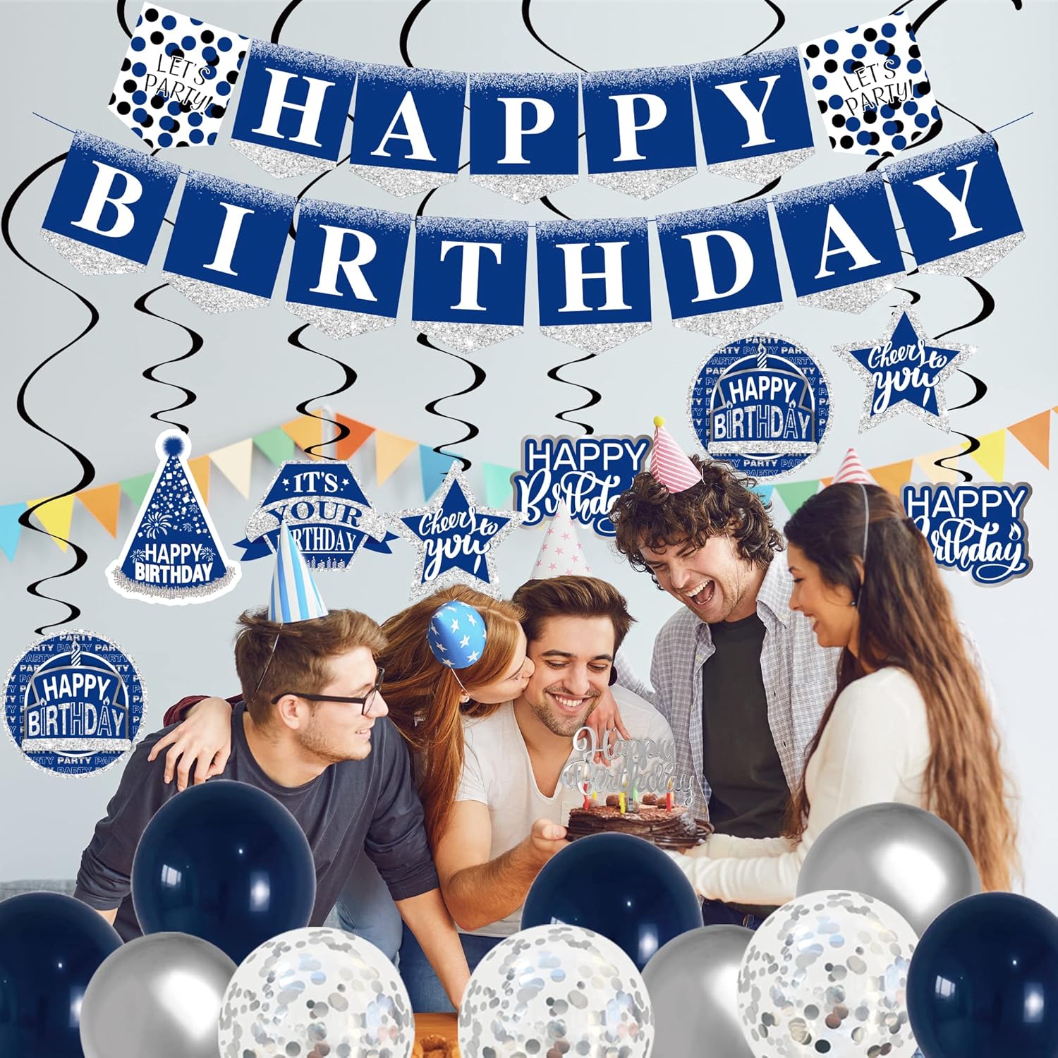 Birthday Decorations for Men Blue - 89pcs Set
