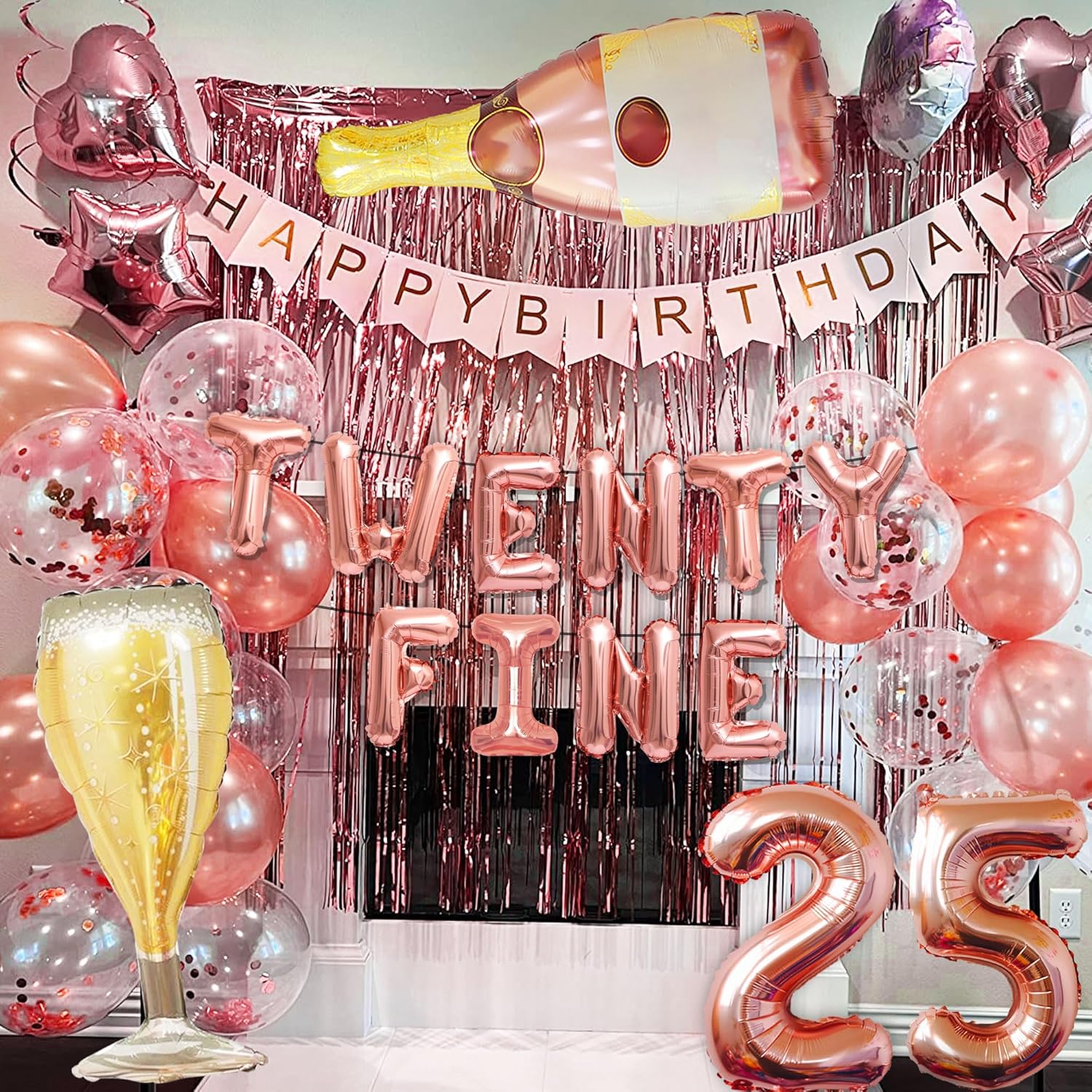 LaVenty Rose Gold 25th Birthday Balloons - Funny Happy Birthday Decoration