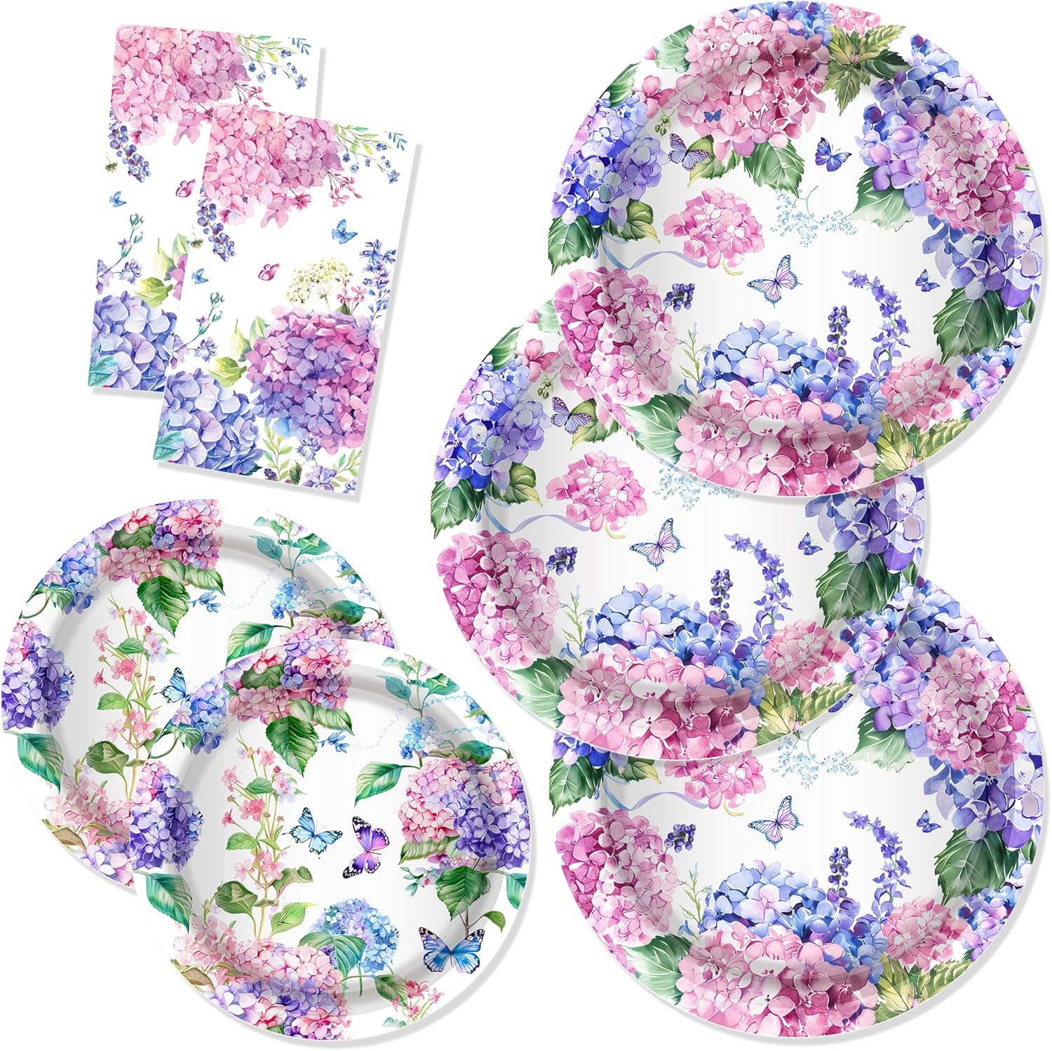 CC HOME Hydrangea Themed Paper Plates Napkins Set 88PCS