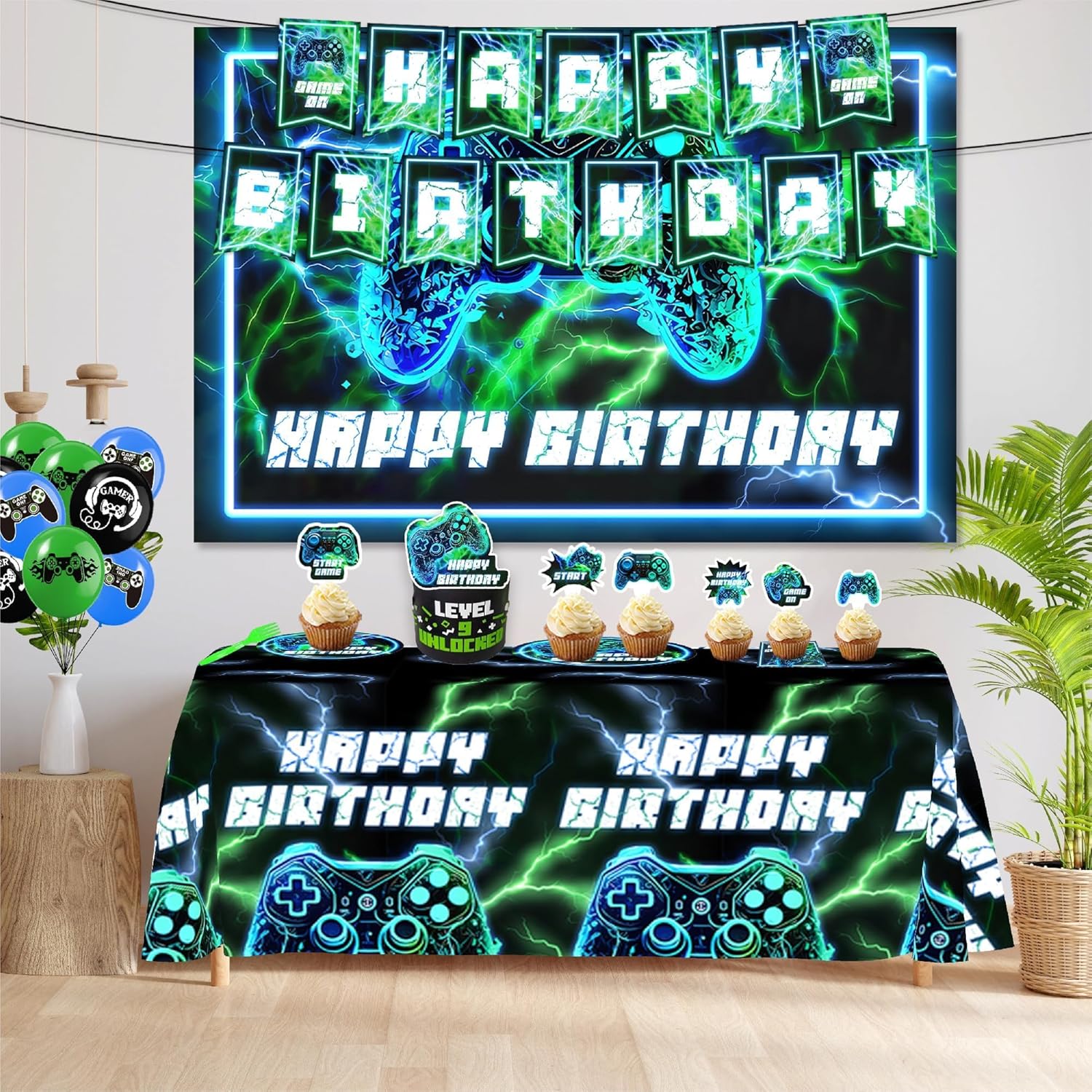 118PCS Neon Gaming Party Decorations Set