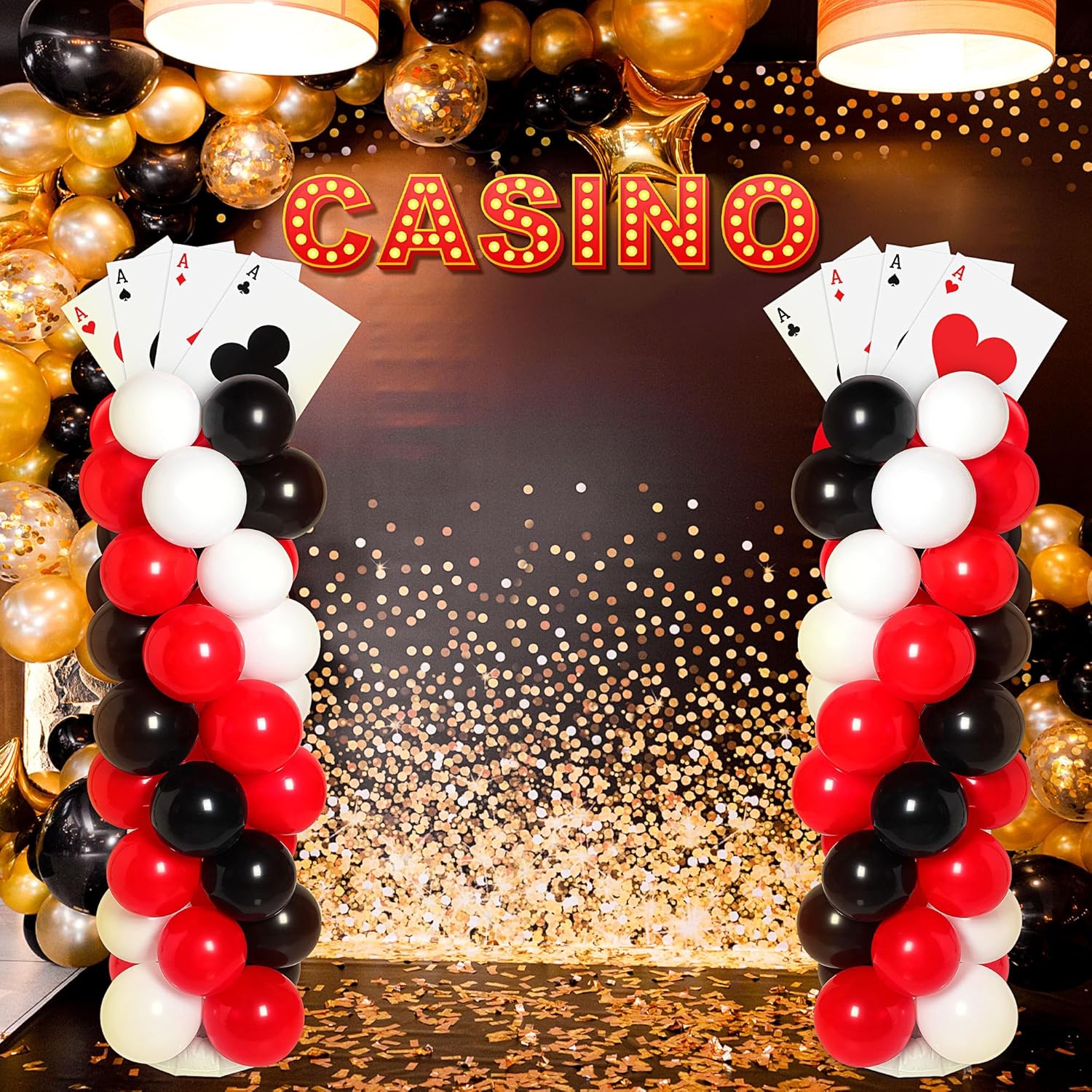 2 Sets Casino Themed Balloon Column Kit with Jumbo Poker Cards