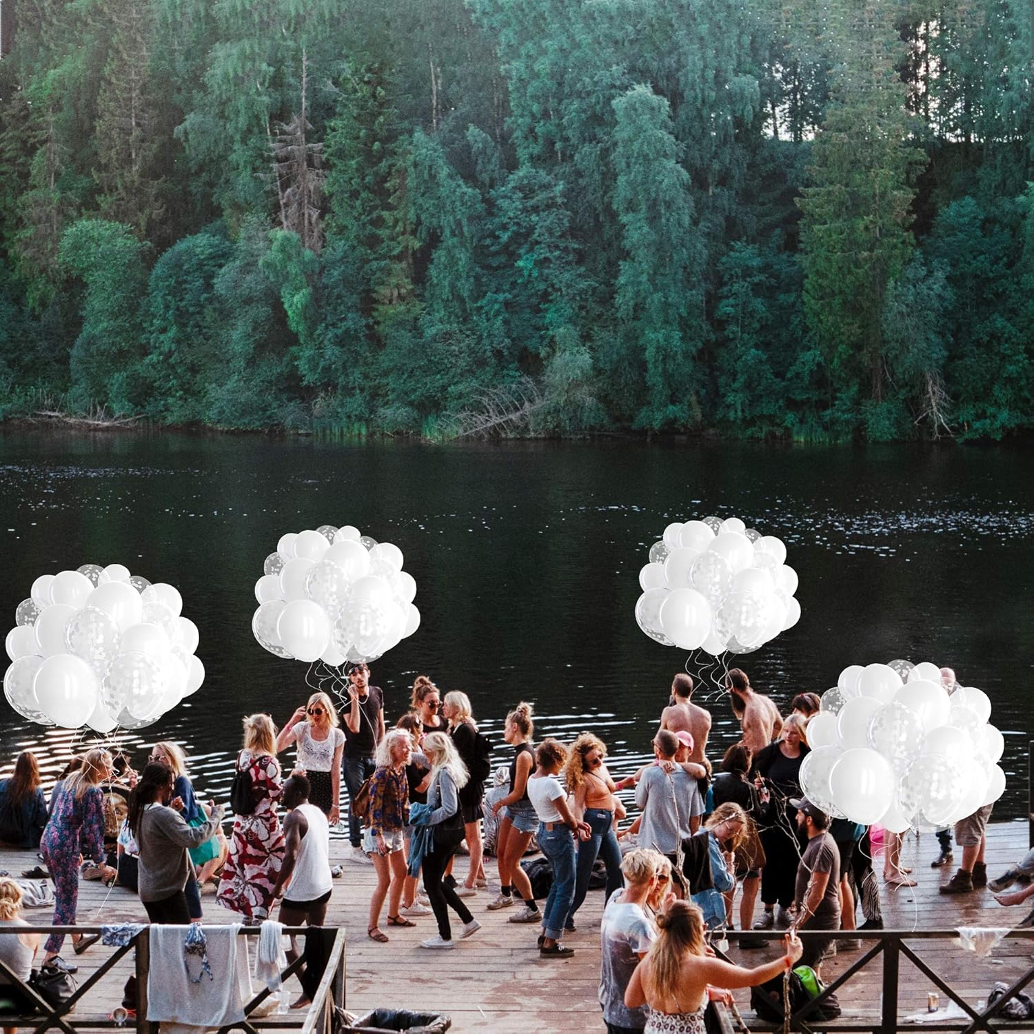 Dandy Decor 60 Pack White Balloons with Confetti