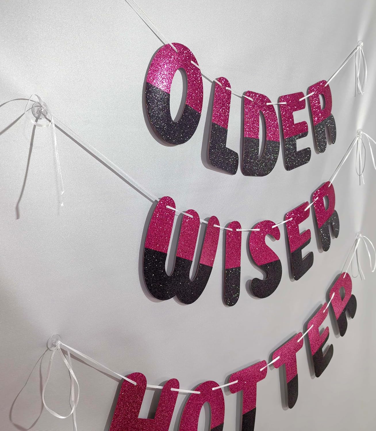 Rose Red and Black Glitter Birthday Banner with Adhesive Hooks