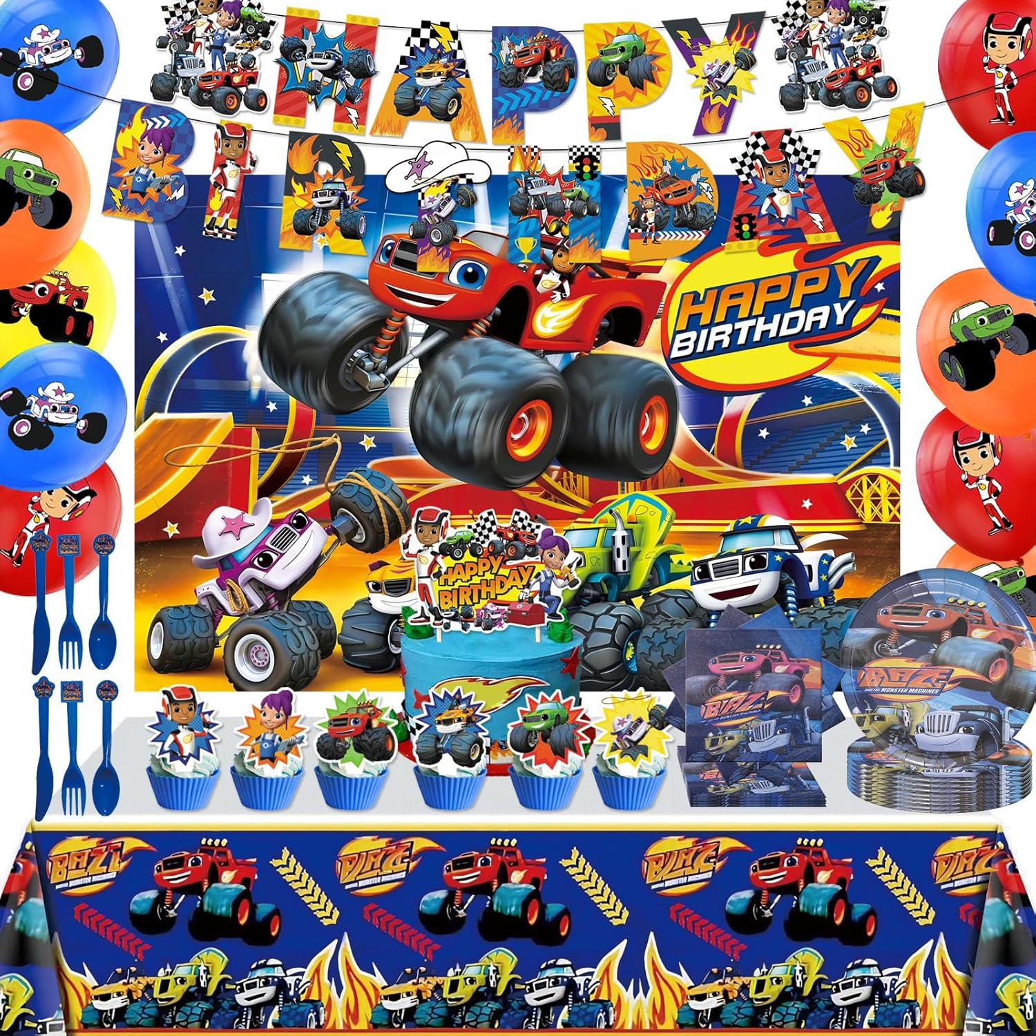 121 Pcs Monster Truck Birthday Party Supplies Set