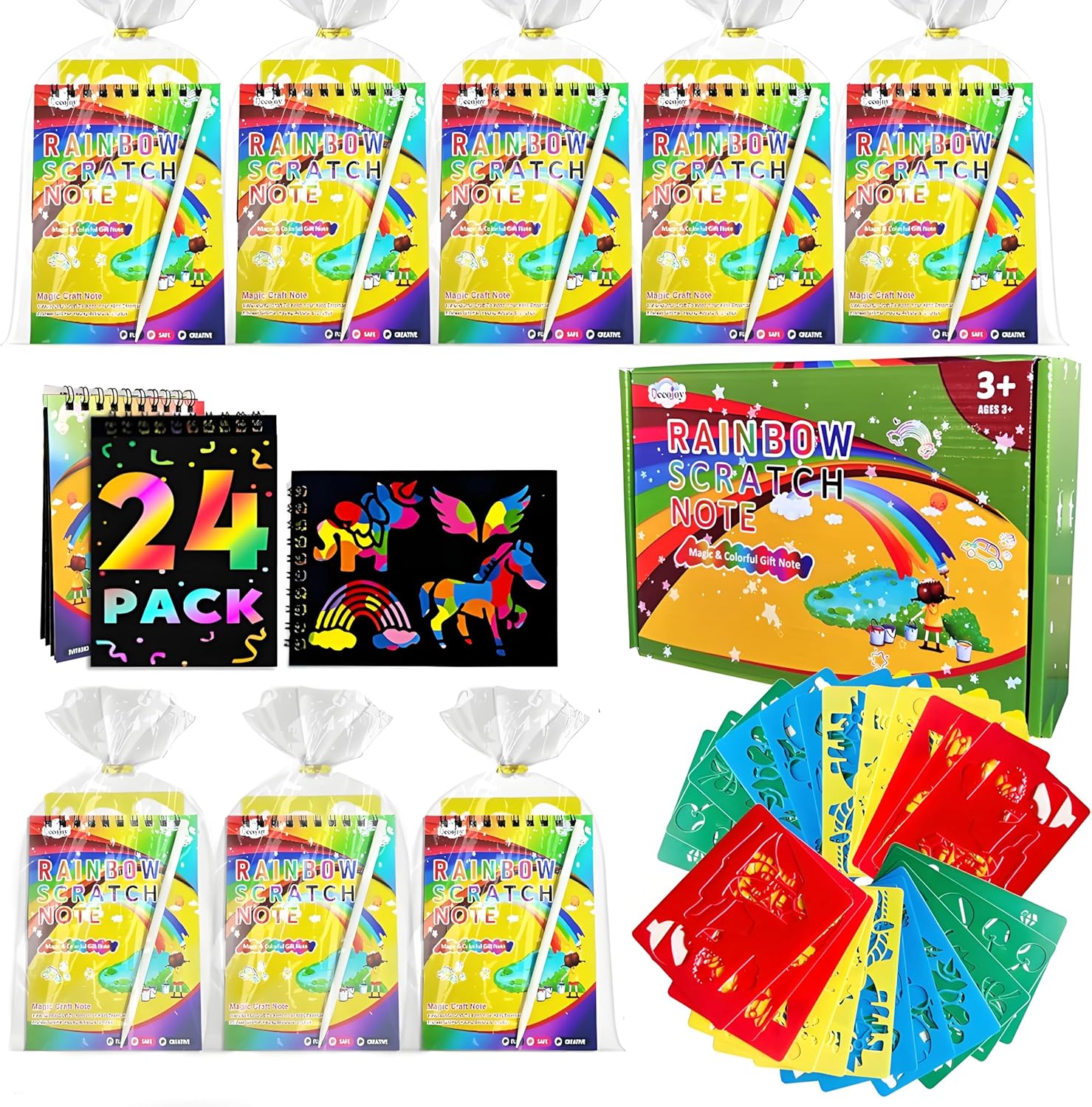 Decojoy Rainbow Scratch Art Party Favors for Kids 4-8 Years