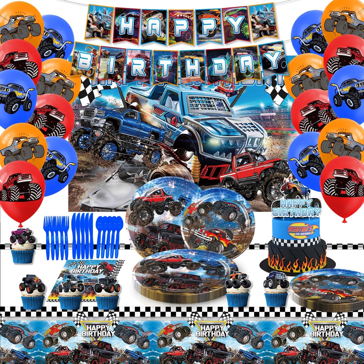 Heidaman 104Pcs Monster Truck Decorations Party Set