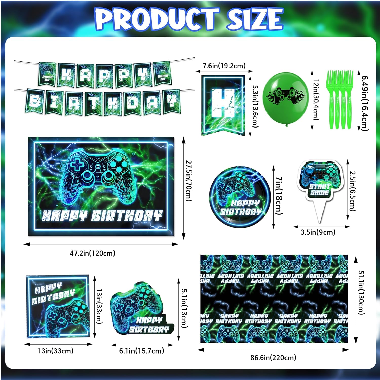 118PCS Neon Gaming Party Decorations Set
